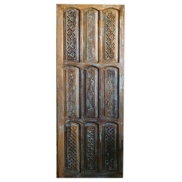 Consigned Mediterranean style Barn Door, Blue Hues Rustic Sliding Door