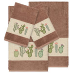 Linum Home Textiles - Mila 4 Piece Embellished Towel Set - The MILA Embellished Towel Collection features whimsical blooming cactus in applique embroidery on a woven textured border. These soft and luxurious towels are made of 100% premium Turkish Cotton and offer lasting absorbency and superior durability. These lavish Turkish towels are produced in Linum�s state-of-the-art vertically integrated green factory in Turkey, which runs on 100% solar energy.
