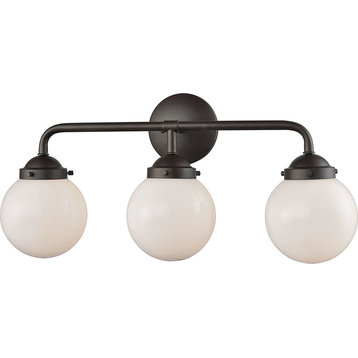 Beckett 3 Light Bath In Oil Rubbed Bronze And Opal White Glass
