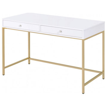 HomeRoots Sleek and Glossy White and Gold Office Desk