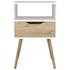 Allie Nightstand with Superior Top, Open Shelf, and Drawer, White/ Light Oak