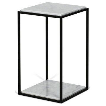 Contemporary Black White Marble Side table, White