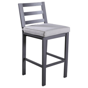 Finley Aluminum Bar Stool with Cushion, Set of 2, Powdered Pewter/Cast Silver