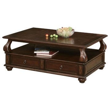 ACME Amado Rectangular 4-Drawer Wooden Coffee Table with Open Shelf in Walnut