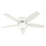 Hunter Fan Company - Hunter Fan Company 52" Newsome White Ceiling Fan With Light - With its charming appearance, the Newsome low-profile ceiling fan with light will complement your casual design style. The clean line details throughout the fan body and blade irons work together to create a coherent design that will fit any standard or large room with a low ceiling. The handsome bowl light fixture provides your ideal ambiance while the 52-inch blades are powered by a three-speed WhisperWind motor delivering superior air movement and whisper-quiet performance so you get all the cooling power you want without the noise. The Newsome Collection offers you the freedom to choose from many different sizes, light kits, and other options to maintain a consistent look throughout every room in your home.