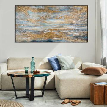 Framed living room artwork "Golden Bay"