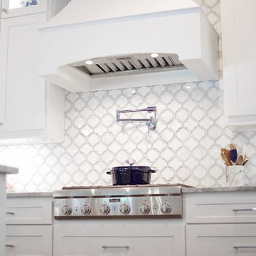 Transitional White Kitchen with Fabulous Backsplash