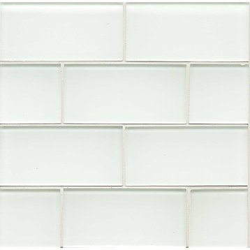 3"x6" Hamptons Glass Subway Tile, White Linen