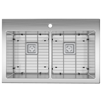 Artika Clarence Twin Steel Sink 20 guage with 10degree with Grids and SQ Drain