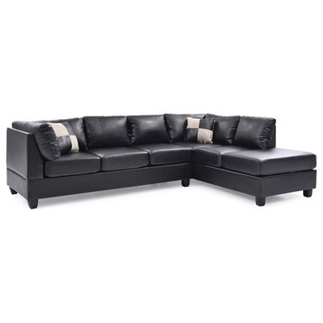 Maklaine Contemporary Faux Leather Living Room Sectional in Black