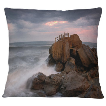 The Fantasy Island with Large Rocks Seashore Throw Pillow, 18"x18"