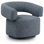 Meridian Furniture - Niya Linen Textured Fabric Upholstered Swivel Accent Chair, Blue - Transform your living area into a contemporary haven with the stunning Niya Linen Textured Fabric Swivel Accent Chair. The chair features a luxurious blue linen textured fabric with white weave upholstery that oozes sophistication and style. The swivel chair design adds a touch of elegance and functionality to the room, while the art deco-inspired accents showcase your impeccable taste in home decor. Whether you're entertaining guests or relaxing with a good book, the Niya accent chair is the perfect addition to your home.