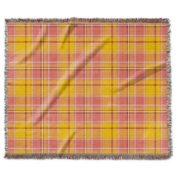 "Madras Plaid in Pink and Yellow" Woven Blanket 60"x50"