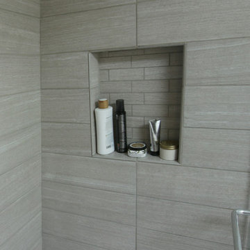 Modern City Style: Linear Taupe and Espresso Master Bath
