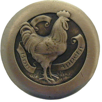 Rooster Knobs, Antique-Style Brass