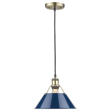 Orwell AB 1-Light Pendant 10" Aged Brass With Navy Blue Shade