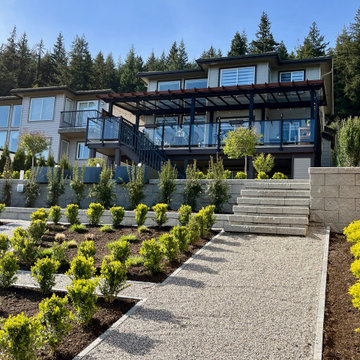 Looking up towards the house, upper retaining wall and steps
