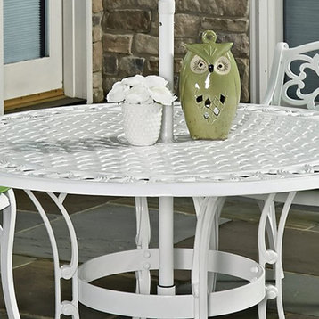 Outdoor Dining Table, Curved Legs With Mesh Patterned Round Top, Off White