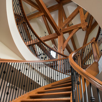 Ranch Timber Frame Home in Alberta - Staircase and Timbers