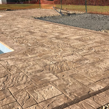 Pool Patio Cambridge w/ Armortec Ledgestone XL Sahara/Chestnut Lite and Mocha