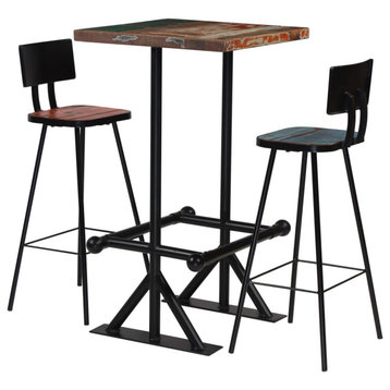 vidaXL Bar Table and Chair Set Table 3 Piece Solid Reclaimed Wood Multicolor