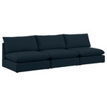 Meridian Furniture - Mackenzie Linen Textured Fabric Upholstered 3-Piece Modular Sofa, Navy - Mix and match the pieces from the Mackenzie series to create a beautiful seating group that's perfect for the whole gang. These exceptionally crafted sofas, sectionals, and other components are meant to be put together into an infinite number of configurations based on your particular needs and space requirements. Each is upholstered from top to bottom in soft durable linen textured in your choice of colors. Attach the pieces of your choice easily thanks to the included attachment latches.