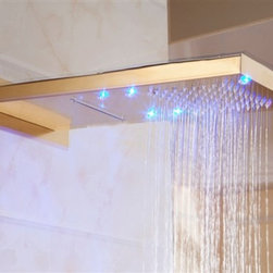 Reno Led Color Changing Gold Plate Two Ways Soild Brass Wall Mount Shower Head - Showerheads And Body Sprays