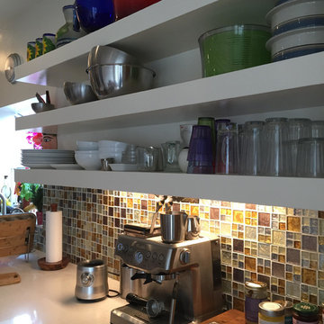 Silver, Gold, And Taupe Metallic Glass Tile Backsplash