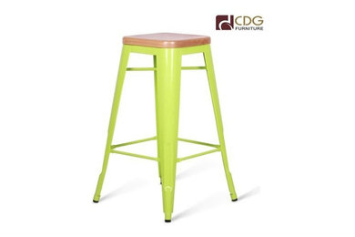 Wooden seat metal frame bar chairs with optional colors