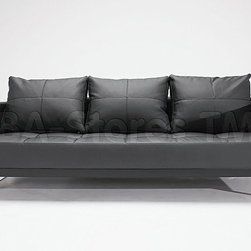 "Innovation USA" Cassius Q Deluxe Black Leather Textile Sofa Bed - Sofas