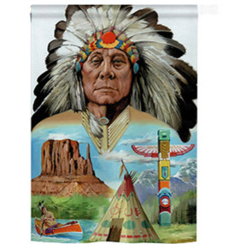 Patriotic Native American 2-Sided Vertical Impression House Flag