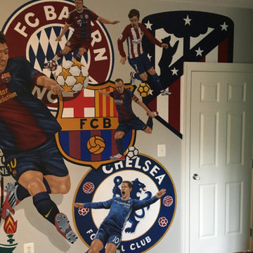 European Football/Soccer Clubs Mural, hand-painted in a bedroom by Tom Taylor