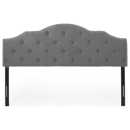 Sharon Contemporary Upholstered King/Cal King Headboard, Charcoal Gray/Black