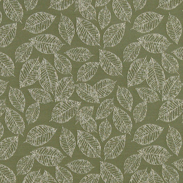 Light Green, Textured Leaves Woven Upholstery Fabric By The Yard