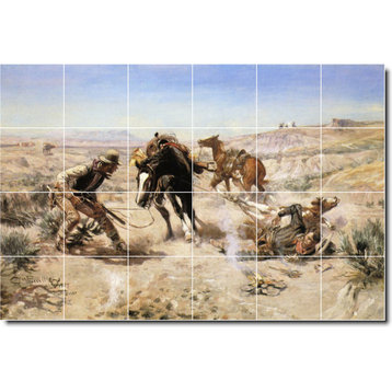 Charles Russell Western Painting Ceramic Tile Mural #49, 25.5"x17"