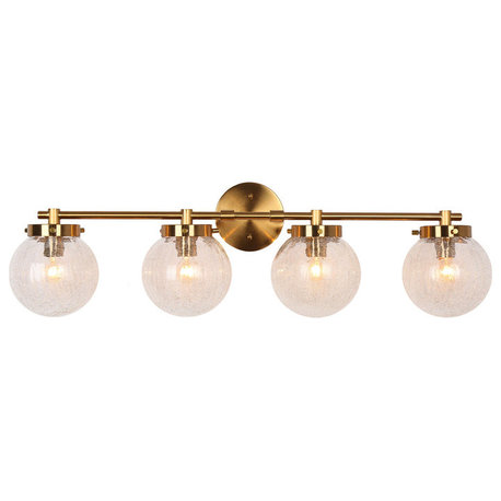 LNC 4-Light Polised Gold and Crack Glass Globe Modern Bathroom Vanity Light
