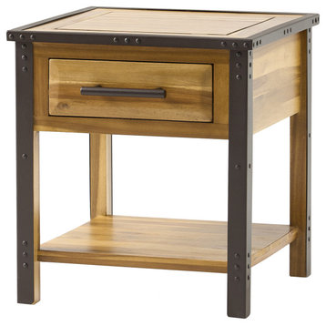GDF Studio Glendora Solid Wood Single Drawer Nightstand End Table, Natural Stain