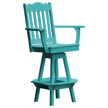 Royal Swivel Bar Chair with Arms in Poly Lumber, Aruba Blue