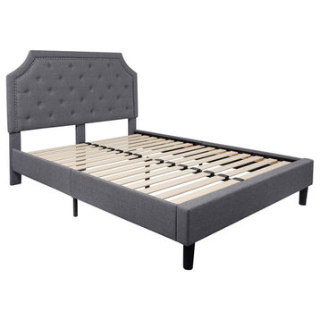 Brighton Queen Size Tufted Upholstered Platform Bed, Light Gray