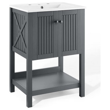 Modway Steam 24" Modern Wooden Bathroom Vanity in Gray and White