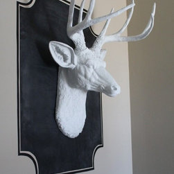 White Deer Head on Black Chalkboard - Home Decor