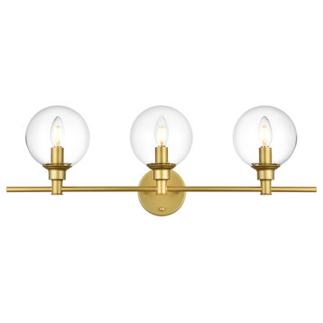 3 Light Brass And Clear Bath Sconce