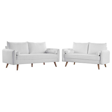 Revive Upholstered Fabric Sofa and Loveseat Set White