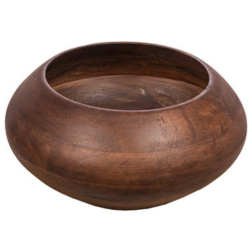Modern Round Wood Bowl, Walnut Finish
