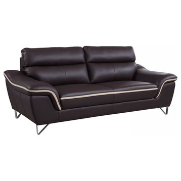 69''x36"x40'' Modern Brown Leather Sofa And Loveseat