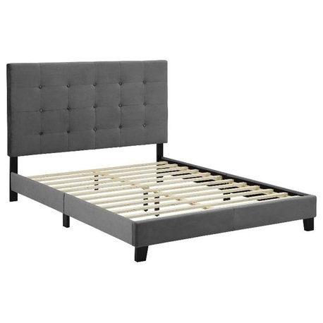 Modway Melanie Performance Velvet Upholstered Tufted King Platform Bed in Gray