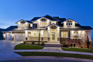 Inspiration for a large craftsman beige two-story concrete fiberboard exterior home remodel in Salt Lake City