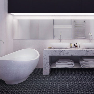 Modern Bathroom Floor Triangular Porcelain Mosaic Tile