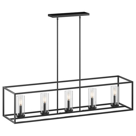 Farmhouse 5-Light Metal Frame Kitchen Island Chandelier with Glass Shades