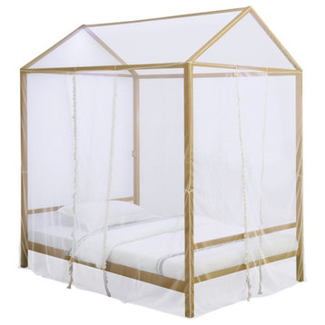Coaster Altadena Twin Canopy Bed with Led Lighting in Matte Gold
